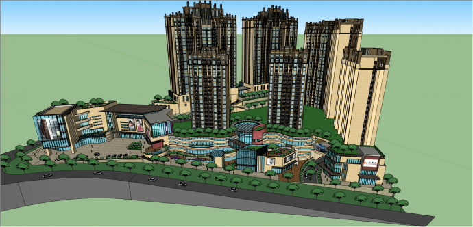 都市商场住宅一体化su模型_图1
