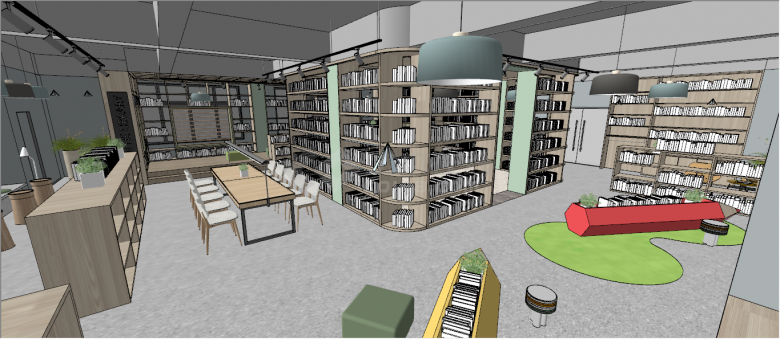 灰色整齐有致现代书院su模型-图二