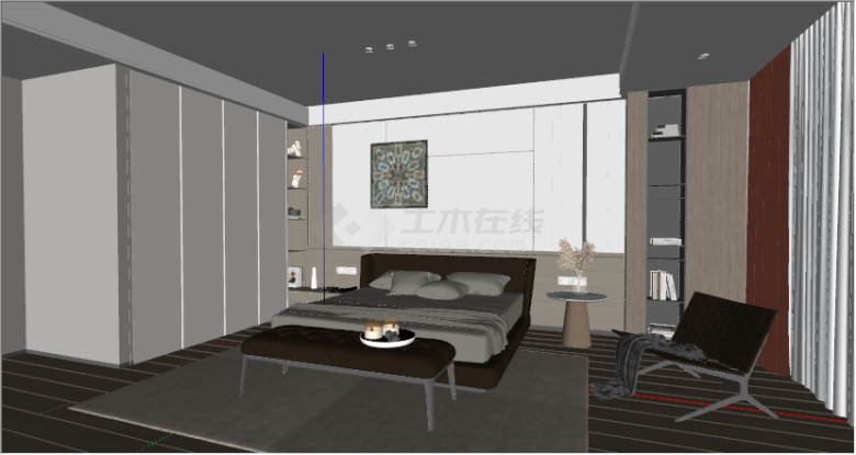 现代高级感家装卧室su模型-图二