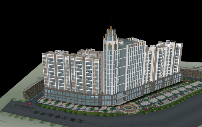 双色砖现代风格高层住宅小区规划su模型_图1