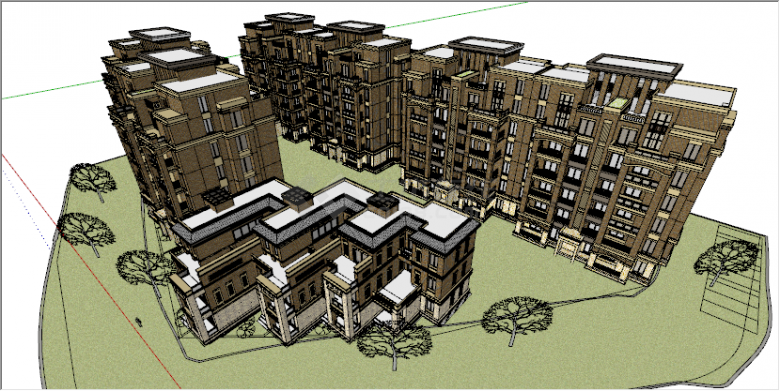 欧式小区多层住宅建筑su模型-图二