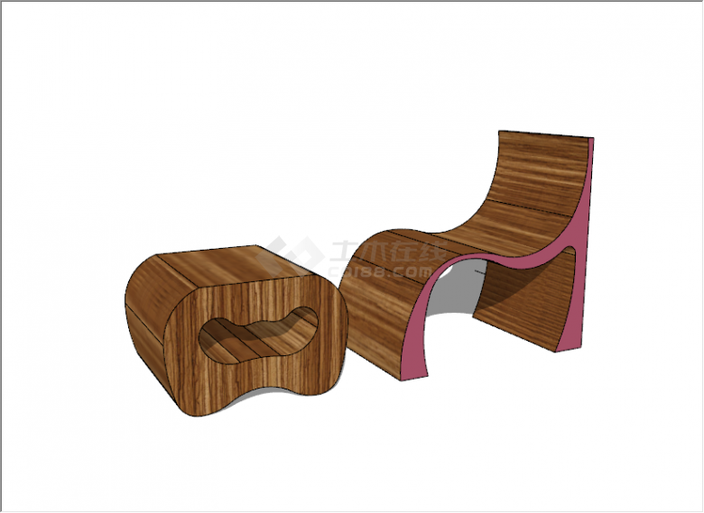 简约木质创意户外公园坐凳su模型-图一