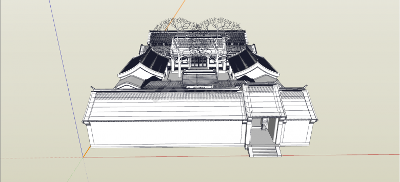 中式二进式四合院古建筑su模型-图一