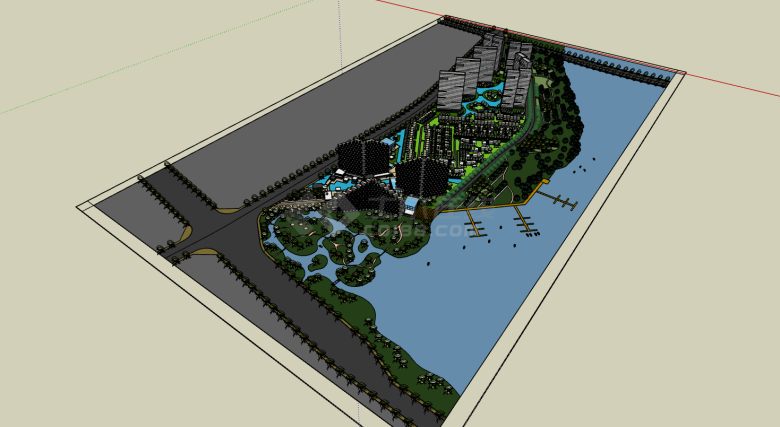沿湖泊树林高层住宅su模型-图一