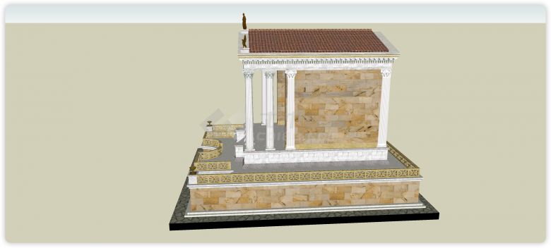 黄色大理石主体古罗马建筑su模型-图二