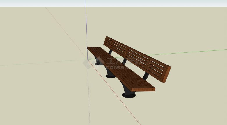 钢架支撑咖啡色木质长凳su模型-图二