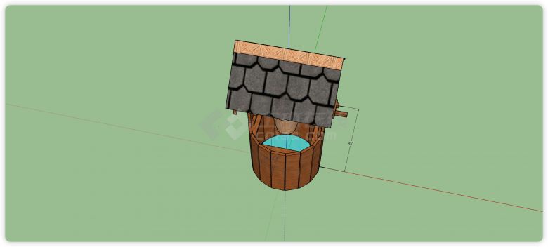 三角形遮雨棚木质水井su模型-图二
