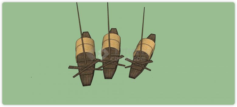 三艘木船中国古代渔船su模型-图二