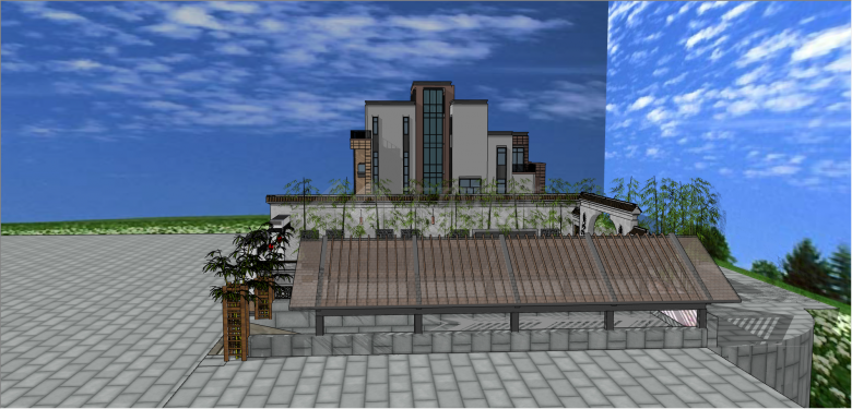 中式复古庭院设计su模型-图二