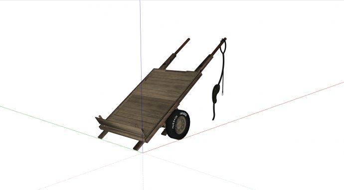 两轮木质马拉板车su模型_图1