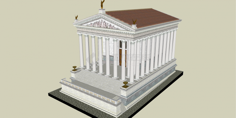 古罗马建筑su模型白色外观-图一