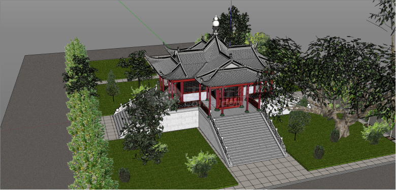 中式红色舍利殿建筑su模型-图二
