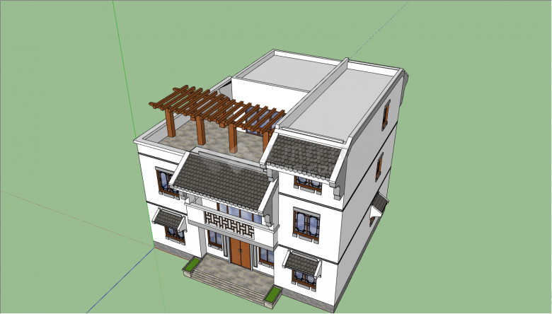 白色的三层的复古别墅造型su模型-图一