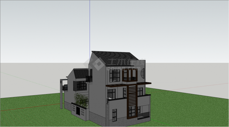 带有小院的三层的豪华别墅su模型-图一