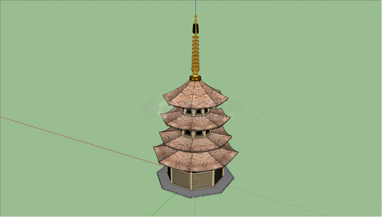 带有三层的日式的古建筑塔su模型-图一