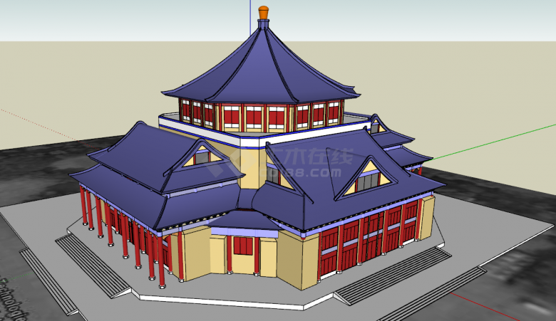 中式寺庙三角古建筑su模型-图二