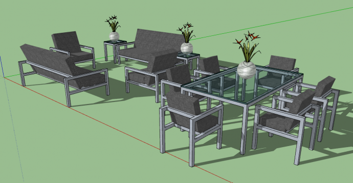 灰色简约沙发桌椅套系家具su模型_图1