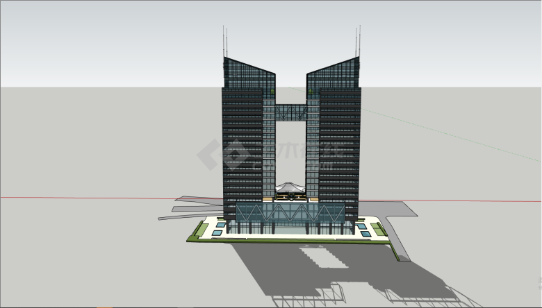 H型简约现代办公建筑su模型-图一