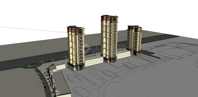 商业附带高层建筑合图su模型-图二