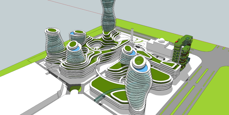 中心商业区设计圆柱形建筑su模型-图二