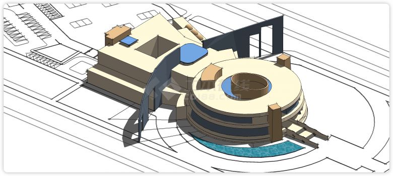 圆形梯形组合模型SU素材建筑模型-图一