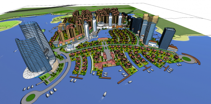 沿海城市综合体社区su模型_图1