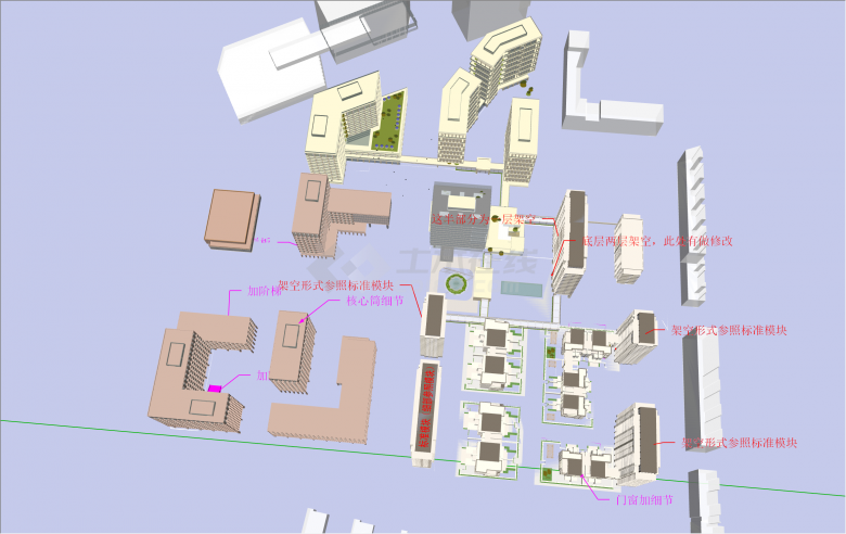 小规模现代风格上海住宅区su模型-图二