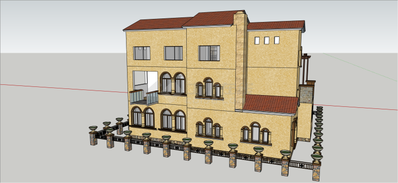 现代多层西班牙别墅su模型-图二