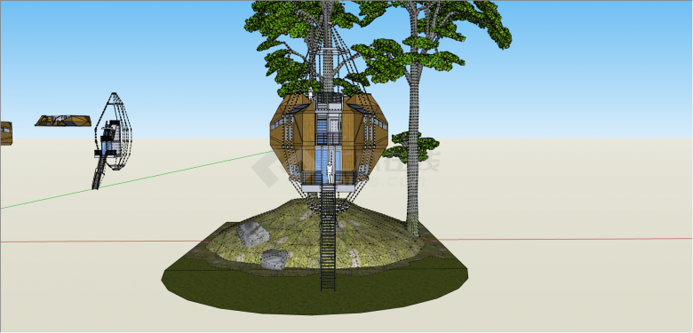 异状欧式木制树屋su模型-图二