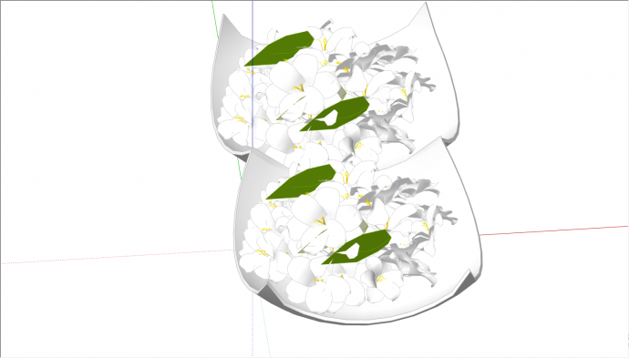 白色的碟子里放置着白色的花朵跟绿色的树叶su模型_图1