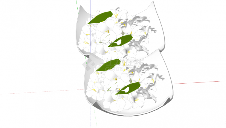白色的碟子里放置着白色的花朵跟绿色的树叶su模型-图一
