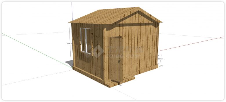 简易两窗户双坡顶木屋su模型-图一