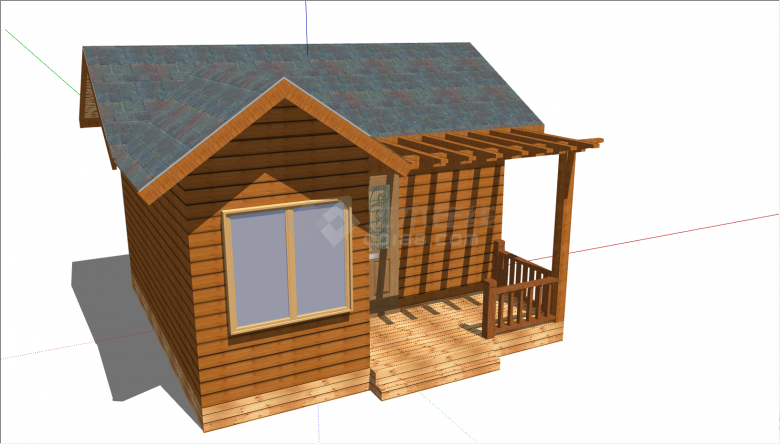 棕色的带有窗户带有门的木屋su模型-图二