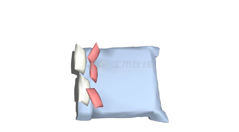 浅蓝色被子红色枕头无靠背大床su模型-图二
