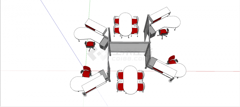 红白色塑木材质办公桌su模型-图二