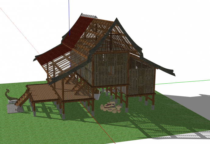 两层小木屋镂空建筑su模型_图1