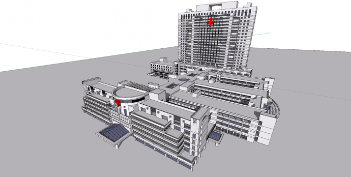 医院灰色多层建筑su模型_图1