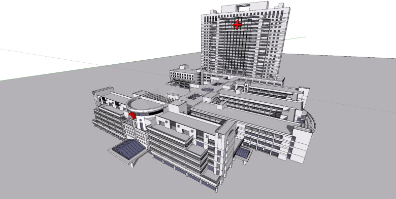 医院灰色多层建筑su模型-图一
