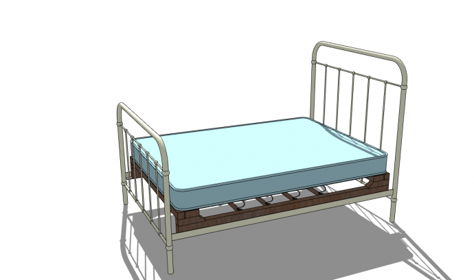 带有蓝色床垫的铁艺床su模型_图1
