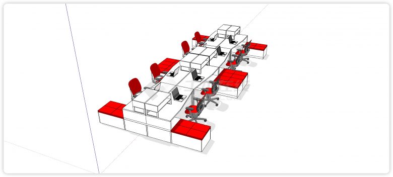 一字形桌面带储物格八人位办公桌su模型-图二