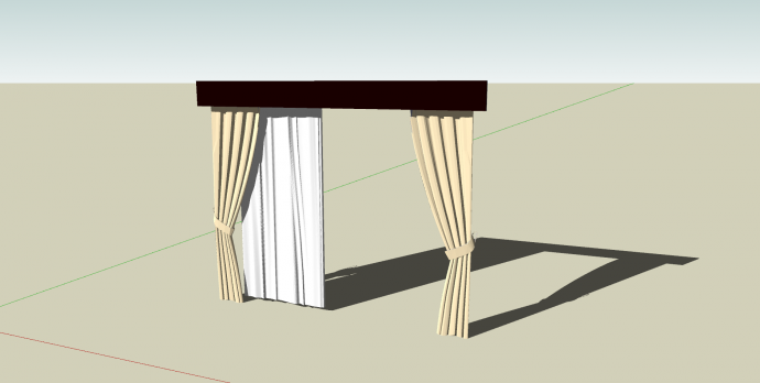 窗帘米色布料棕色窗帘杆su模型_图1