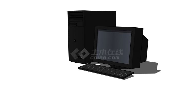 黑色老式台式主机和显示器组合su模型-图一
