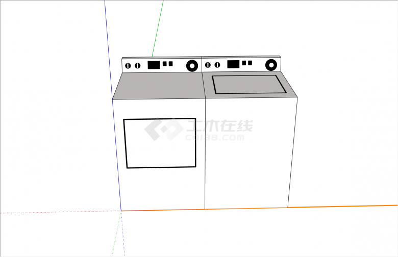 现代清洗和晒干两用洗衣机电器su模型-图一