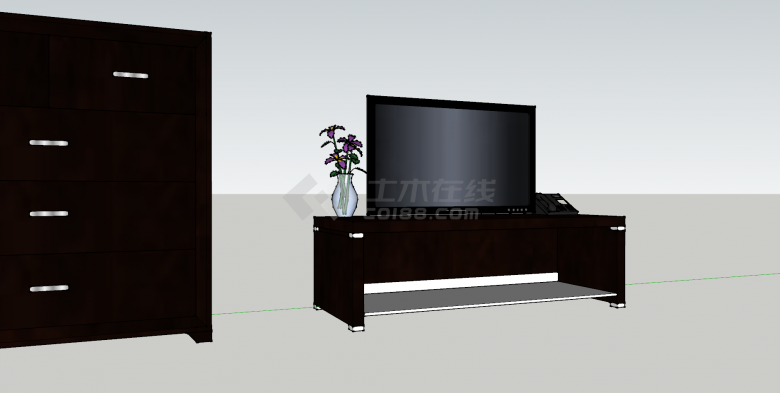 电视机电视柜棕色组合su模型-图二