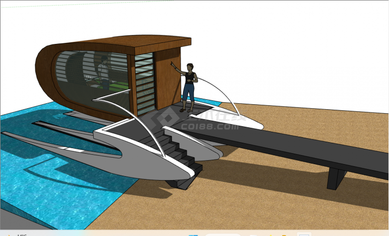 建在海上的带大玻璃的木屋 su模型-图二