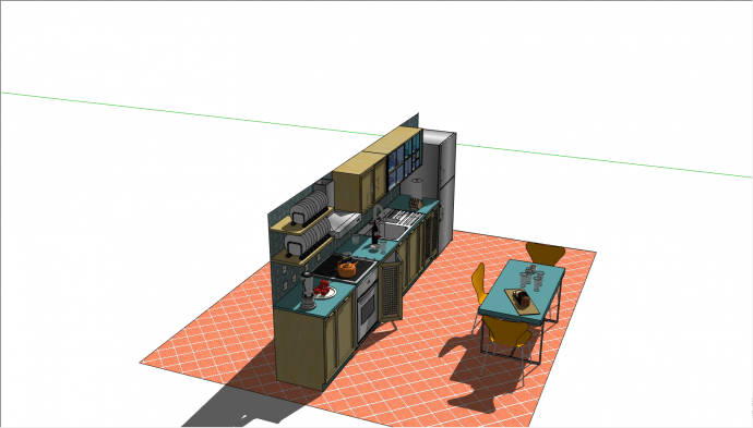 设施齐全现简洁的厨房su模型_图1