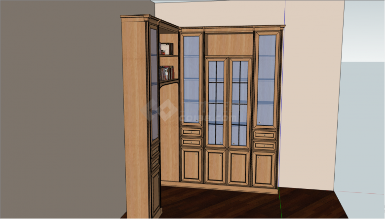棕色的木质的边角柜su模型-图二