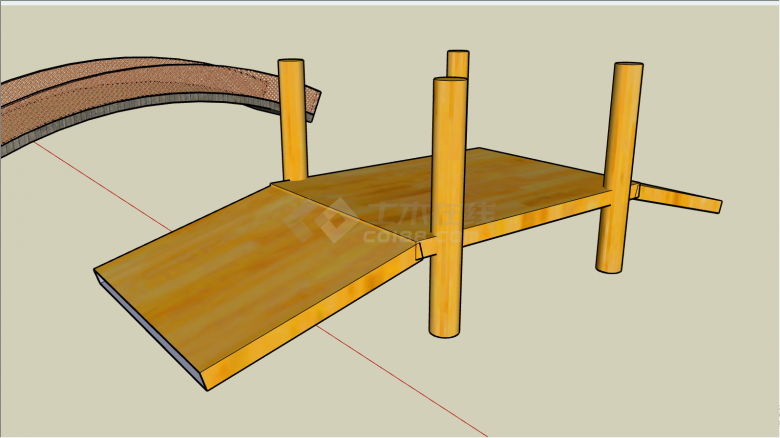 公园木质桥梁分离建筑su模型-图一