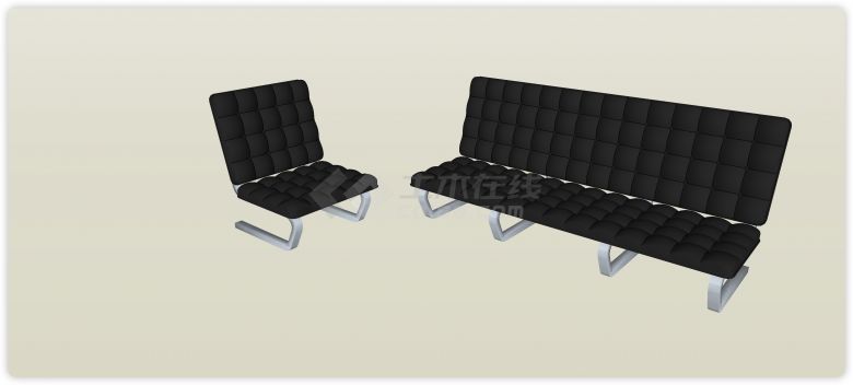 方格子黑色三人和单人沙发组合su模型-图二