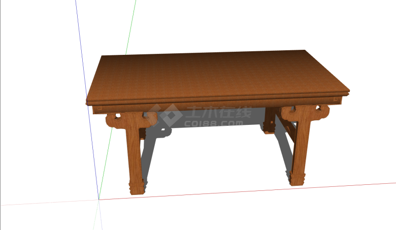 中式长方形木质案台su模型-图二